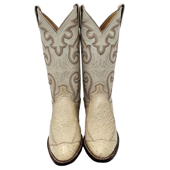 Vintage Cowboy Boots Quill Ostrich Cream Ivory Sanders Men's 7.5D Western Boots - Picture 3 of 16